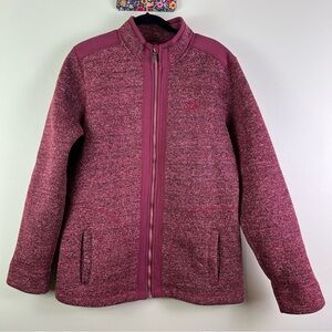 Weird Fish Full Zip Sz Medium Maroon Pocket Heavy Knit Fleece Lined Jacket